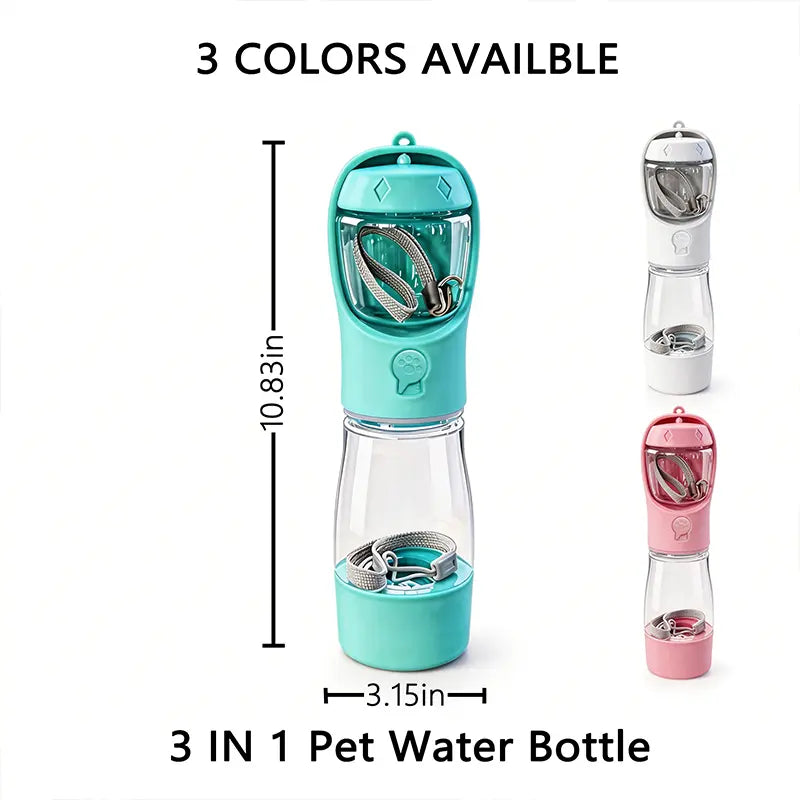 3-in-1 Portable Pet Water & Treat Bottle (20 Oz) - Leak-Proof Dog Water Container with Integrated Poop Bag Dispenser for Travel, Hiking, and Outdoor Activities
