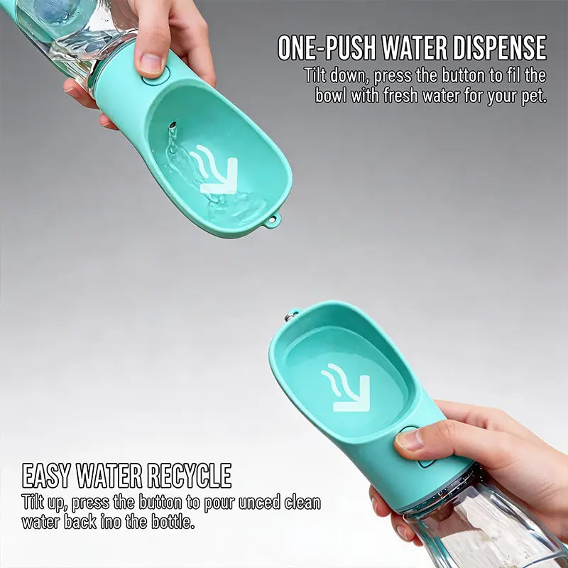 3-in-1 Portable Pet Water & Treat Bottle (20 Oz) - Leak-Proof Dog Water Container with Integrated Poop Bag Dispenser for Travel, Hiking, and Outdoor Activities