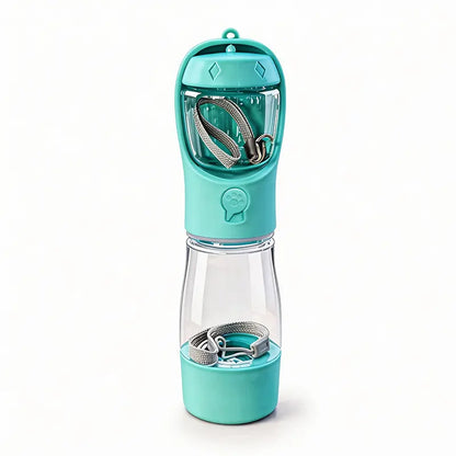 3-in-1 Portable Pet Water & Treat Bottle (20 Oz) - Leak-Proof Dog Water Container with Integrated Poop Bag Dispenser for Travel, Hiking, and Outdoor Activities