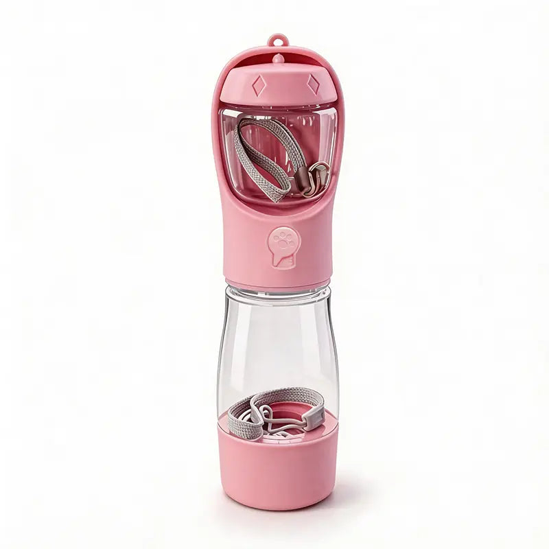 3-in-1 Portable Pet Water & Treat Bottle (20 Oz) - Leak-Proof Dog Water Container with Integrated Poop Bag Dispenser for Travel, Hiking, and Outdoor Activities
