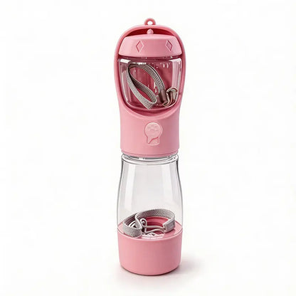 3-in-1 Portable Pet Water & Treat Bottle (20 Oz) - Leak-Proof Dog Water Container with Integrated Poop Bag Dispenser for Travel, Hiking, and Outdoor Activities