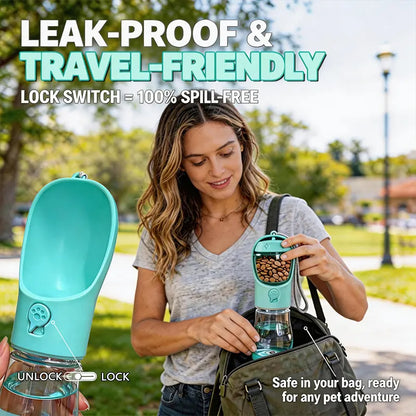 3-in-1 Portable Pet Water & Treat Bottle (20 Oz) - Leak-Proof Dog Water Container with Integrated Poop Bag Dispenser for Travel, Hiking, and Outdoor Activities