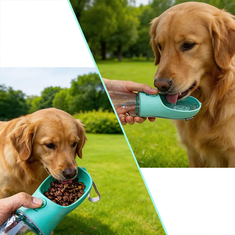 3-in-1 Portable Pet Water & Treat Bottle (20 Oz) - Leak-Proof Dog Water Container with Integrated Poop Bag Dispenser for Travel, Hiking, and Outdoor Activities