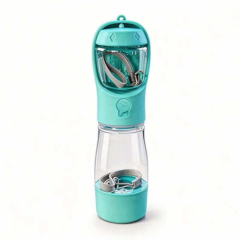 3-in-1 Portable Pet Water & Treat Bottle (20 Oz) - Leak-Proof Dog Water Container with Integrated Poop Bag Dispenser for Travel, Hiking, and Outdoor Activities